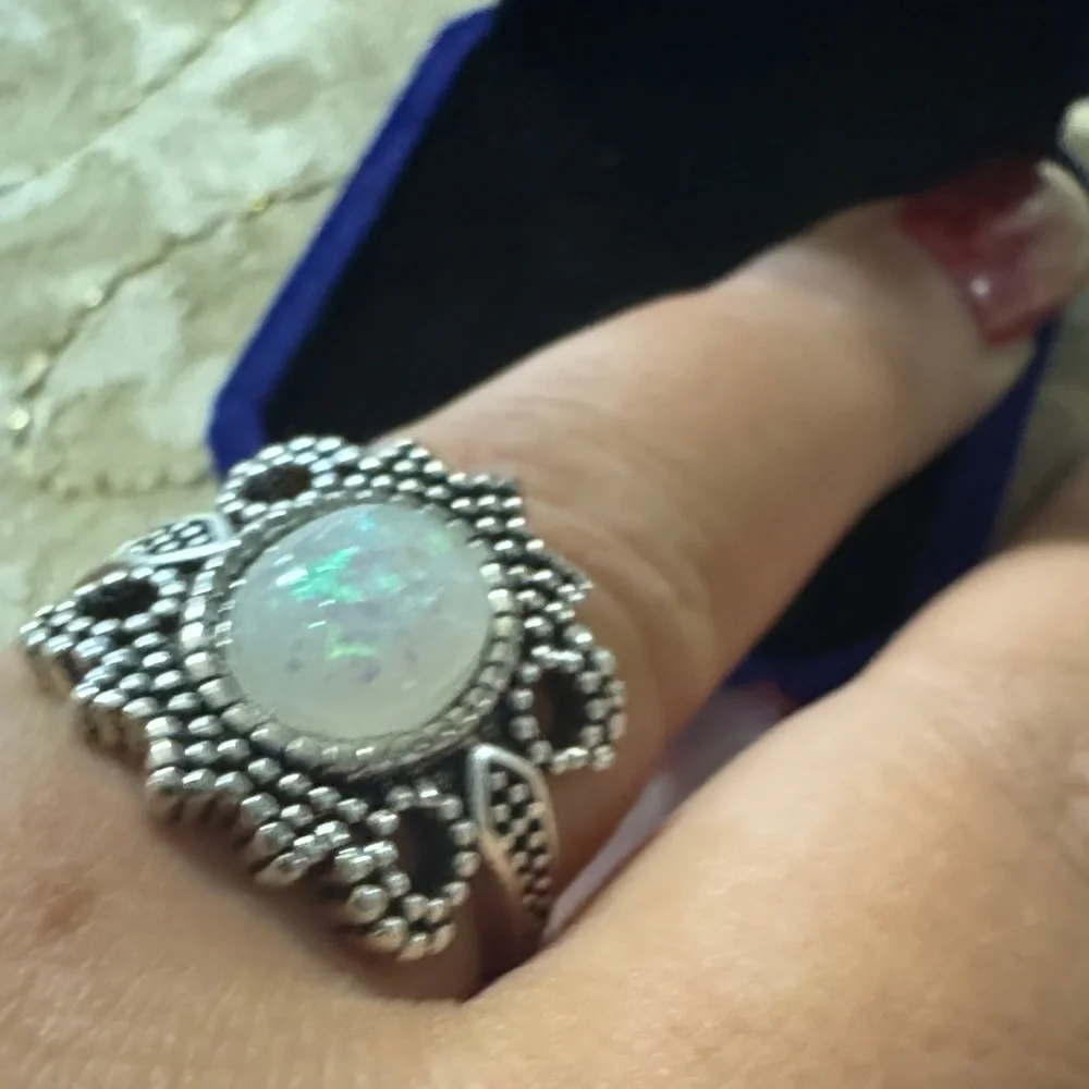 Opal Silver and White Gemstone Ring